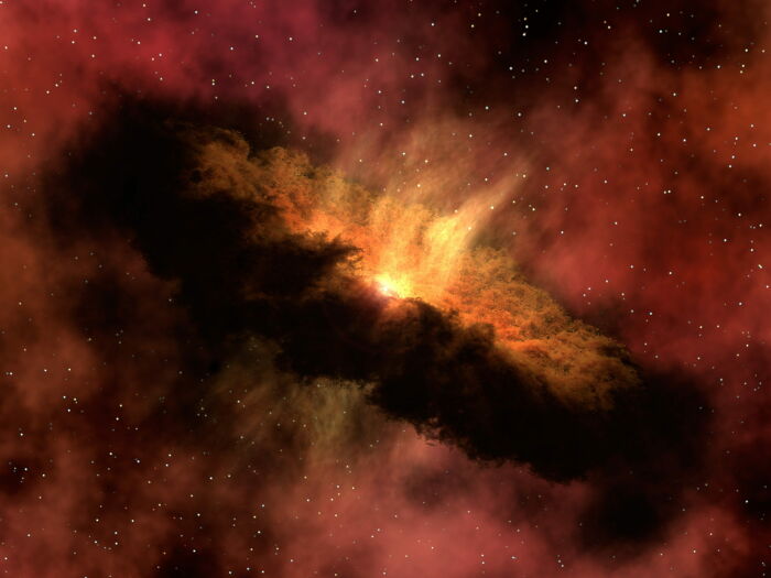 Dark cosmic cloud with glowing orange center surrounded by stars, evoking disturbing facts that don’t help to sleep at night.