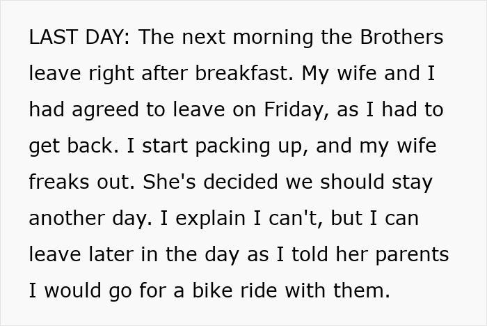 Text excerpt showing a wife&rsquo;s resentment and conflict with husband on a trip he did not want to take.