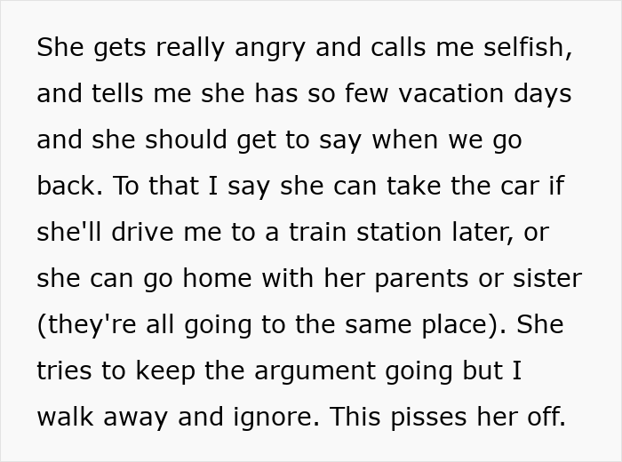 Alt text: Wife humiliates husband by unleashing years of resentment during unwanted trip, leading to heated argument and tension.
