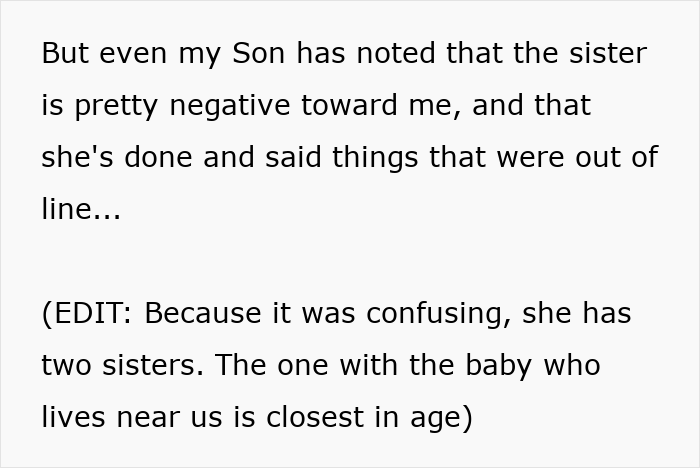 Text excerpt showing a son noticing sister's negativity and confusion about family relationships discussed in detail.