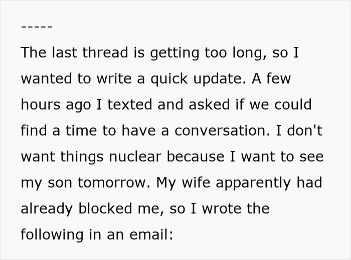 Text excerpt showing a husband&rsquo;s message detailing resentment and conflict during an unwanted trip with his wife.