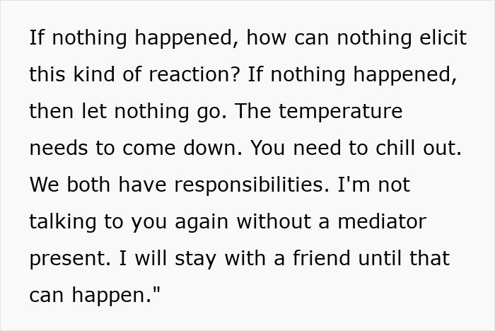 Text showing a heated exchange revealing years of resentment during a trip the husband didn&rsquo;t want to take.