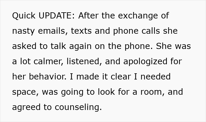 Text update describing wife humiliating husband by unleashing years of resentment during an unwanted trip aftermath.