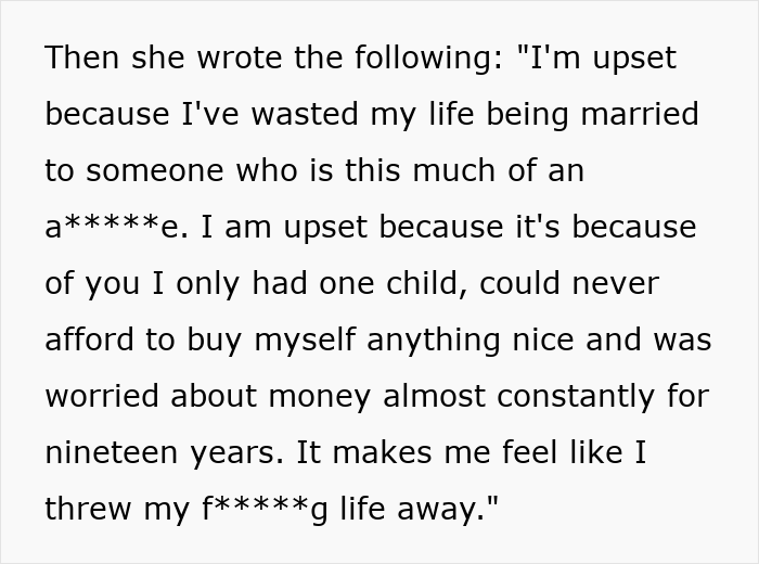 Text excerpt showing a wife's years of resentment and frustration toward her husband during an unwanted trip.