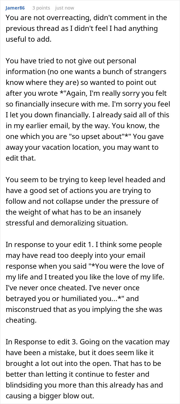 Text conversation discussing a wife humiliating her husband by unleashing years of resentment on an unwanted trip.