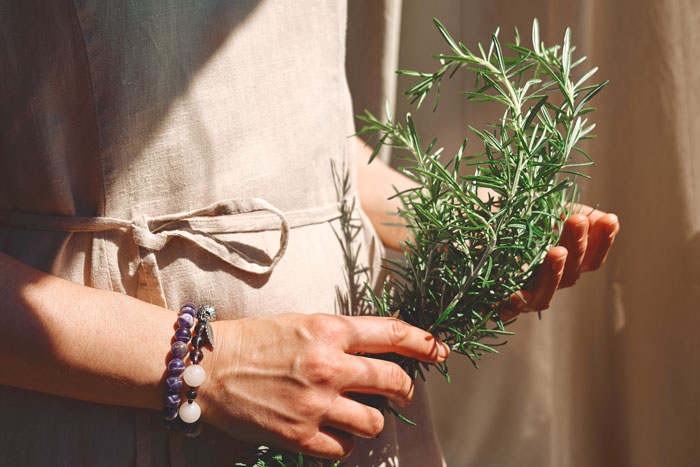 Person holding fresh rosemary herbs in soft light, illustrating common tourist traps involving local products and souvenirs.