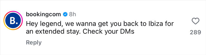 Booking.com comment on social media inviting Ibiza Final Boss for an extended stay after viral haircut meme frenzy. Booking.com comment on social media inviting Ibiza Final Boss for an extended stay after viral haircut meme frenzy.