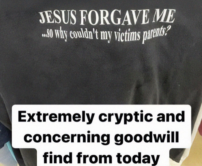 Black shirt meme with cryptic dark humor text, fitting the theme of broken sense of humor memes.