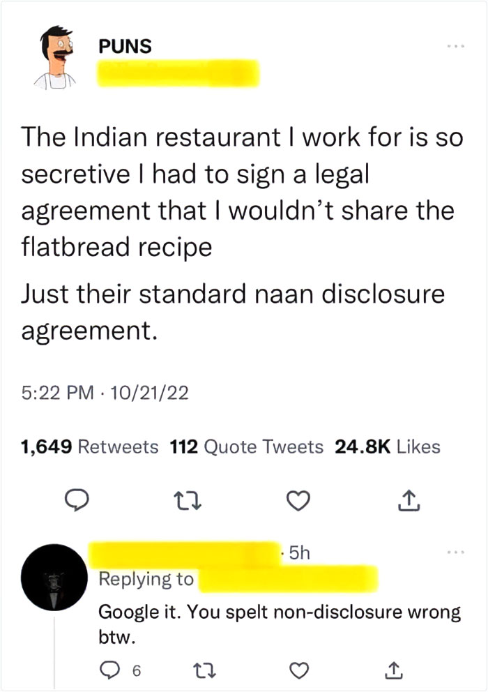 Twitter pun about an Indian restaurant's secret naan recipe leading to an embarrassing missed joke moment.
