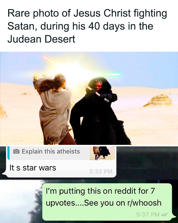 Humorous image showing people who missed the joke embarrassingly, becoming the joke themselves in a Star Wars scene.