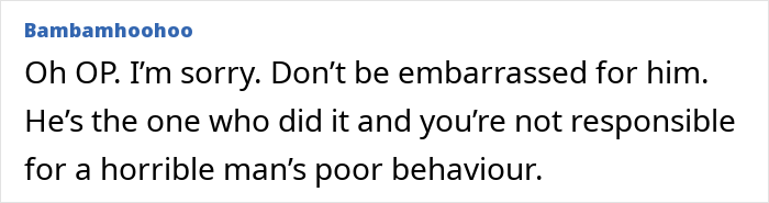 Screenshot of a forum comment expressing sympathy about a husband facing discipline again for inappropriate work comments.