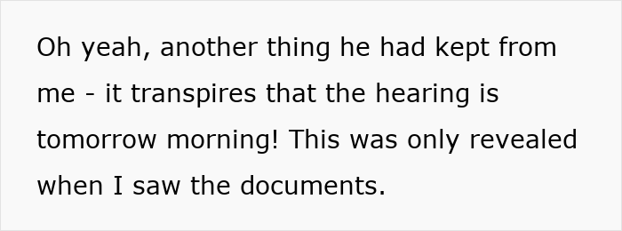 Text excerpt about a wife surprised by husband's upcoming discipline hearing for inappropriate work comments.