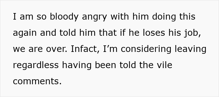 Alt text: Wife expressing anger and disbelief over husband facing discipline again for inappropriate work comments impacting their relationship.