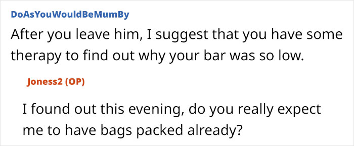 Screenshot of an online discussion about a wife reacting to husband facing discipline for inappropriate work comments.