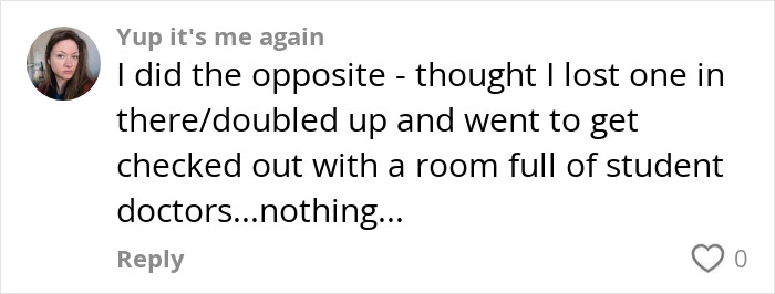 Woman sharing her traumatizing story about accidentally leaving a tampon inside her for a month in a comment section.