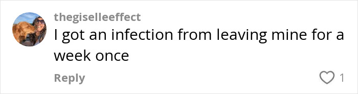 Comment discussing infection from leaving a tampon inside for a week, relating to tampon accident and health risks.