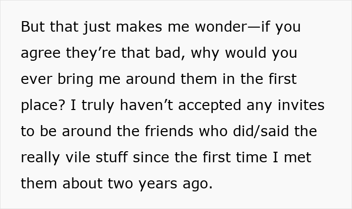 Text excerpt discussing concerns about friends who behaved badly, reflecting on relationship trust after a jealous freak-out incident.