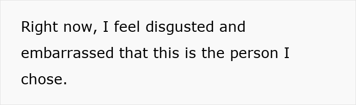 Text on a white background stating feeling disgusted and embarrassed after a woman checks boyfriend&rsquo;s phone following a jealous freak-out.