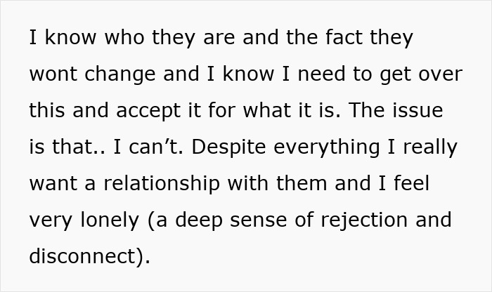 Text expressing feelings of loneliness and rejection after parents lose interest when daughter moves out. Text expressing feelings of loneliness and rejection after parents lose interest when daughter moves out.