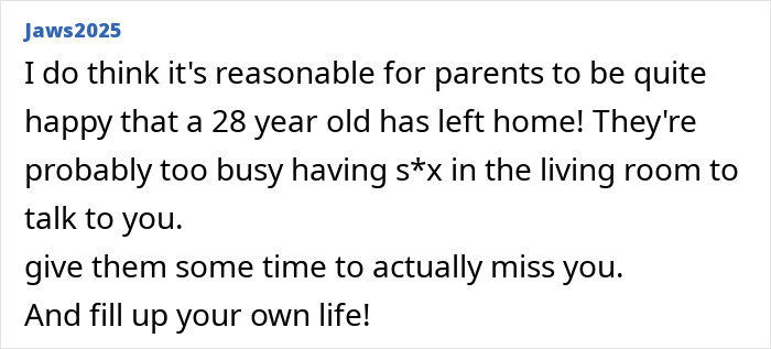 Screenshot of a forum comment discussing parents losing interest after their adult child moves out and becoming needy. Screenshot of a forum comment discussing parents losing interest after their adult child moves out and becoming needy.