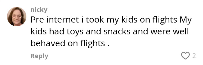 Comment from passenger sharing her worst experience with a bored child on flight, sparking debate among travelers.