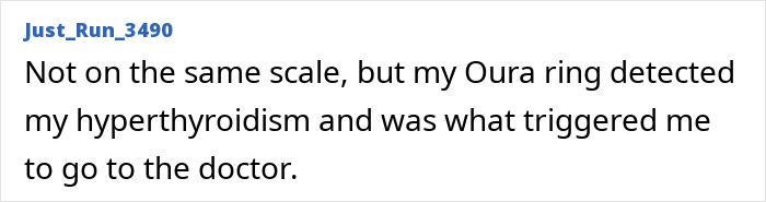 User comment about Oura smart ring detecting major illness, highlighting early health detection before doctor's diagnosis.