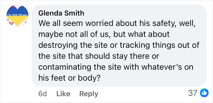 Comment from Glenda Smith expressing concern about safety and environmental damage caused by a Yellowstone visitor in a restricted area. - 9