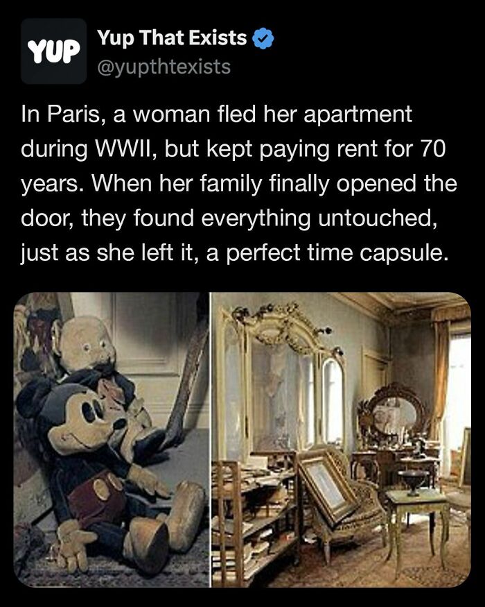 Apartment untouched for 70 years after WWII, a perfect time capsule of weird things that sound made up but are real.