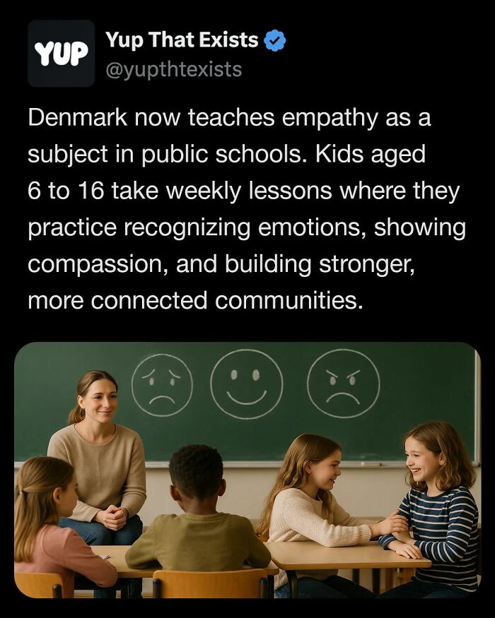 Students aged 6 to 16 learning empathy in public schools through weekly lessons on emotions and compassion in Denmark.