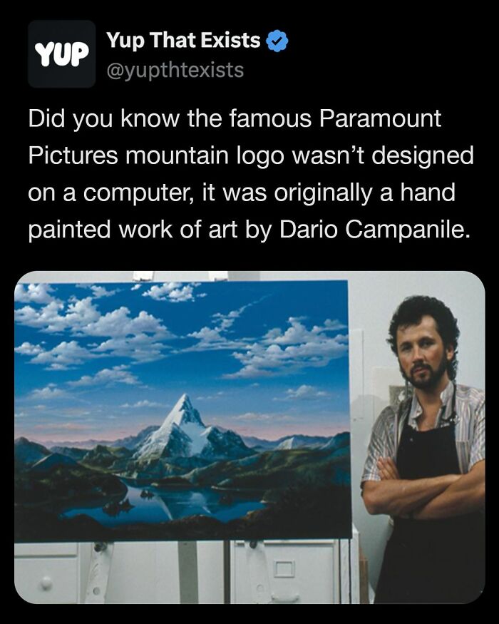 Hand painted Paramount Pictures mountain logo by artist Dario Campanile, featured in Yup That Exists weird things collection.
