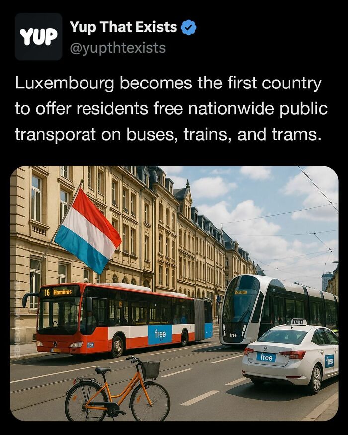 Public transport in Luxembourg including bus, tram, and taxi with free nationwide access on city streets.