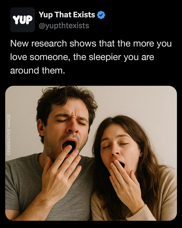 Couple yawning with eyes closed, illustrating weird things that sound made up but are very real from Yup That Exists.
