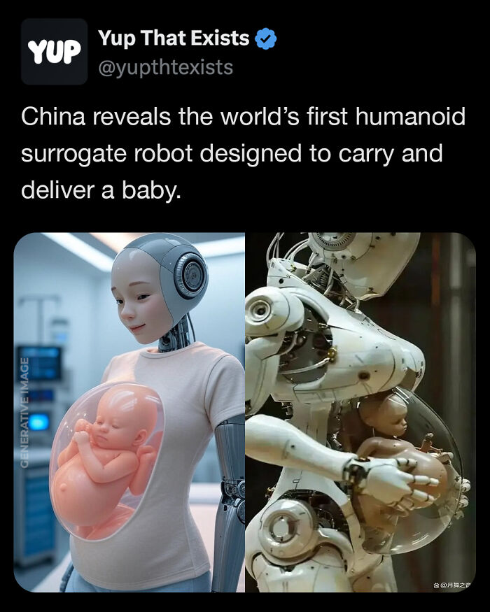 Humanoid surrogate robot in China designed to carry and deliver a baby, showcasing futuristic technology.