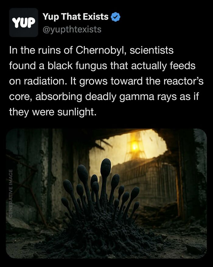 Black fungus found in Chernobyl ruins absorbs radiation like sunlight, showcasing weird things that sound made up but are real.