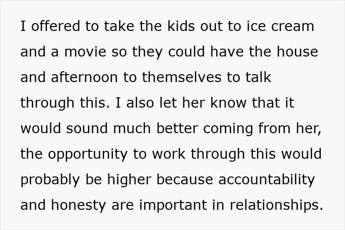 Text about a woman exposing her best friend&rsquo;s affair to her boyfriend, highlighting relationship honesty and accountability.