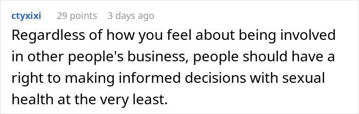 Comment about informed decisions with sexual health, relating to woman exposing best friend&rsquo;s affair to boyfriend.