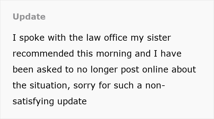 Text update stating a request to stop posting online about the situation involving the new manager and overweight woman.