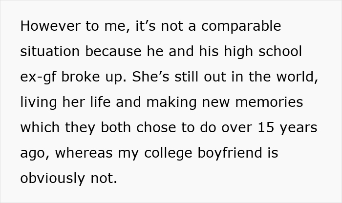Text discussing the differences in keeping memory boxes of an ex-girlfriend versus a late ex-boyfriend, highlighting hypocrisy.