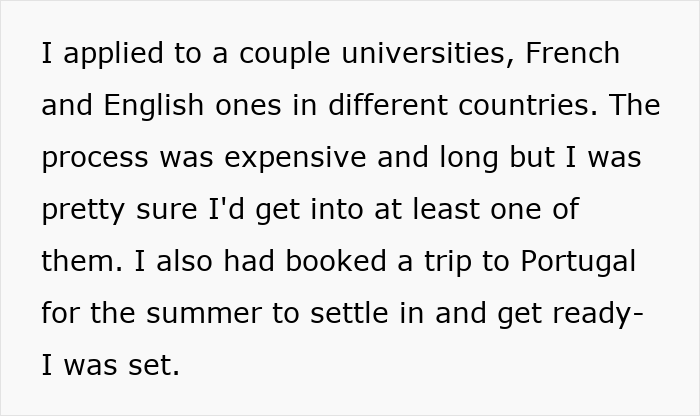 Alt text: Text about a woman’s experience applying to universities abroad and preparing for study abroad plans. Alt text: Text about a woman’s experience applying to universities abroad and preparing for study abroad plans.