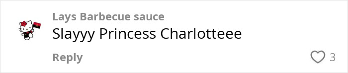 Social media comment praising Princess Charlotte, referencing her curtsy mistake and viral royal family gestures.