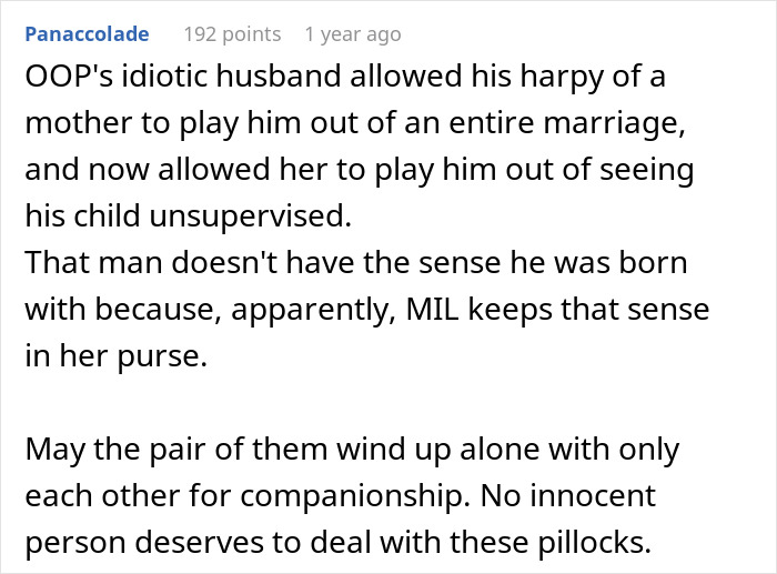 Comment discussing MIL poisoning toddler with essential oils and husband's shock after wife leaves marriage due to incident.