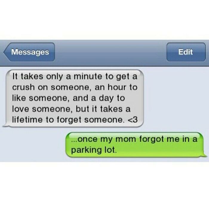 Funny text message exchange about love and forgetting someone, showcasing humor in relatable conversations.