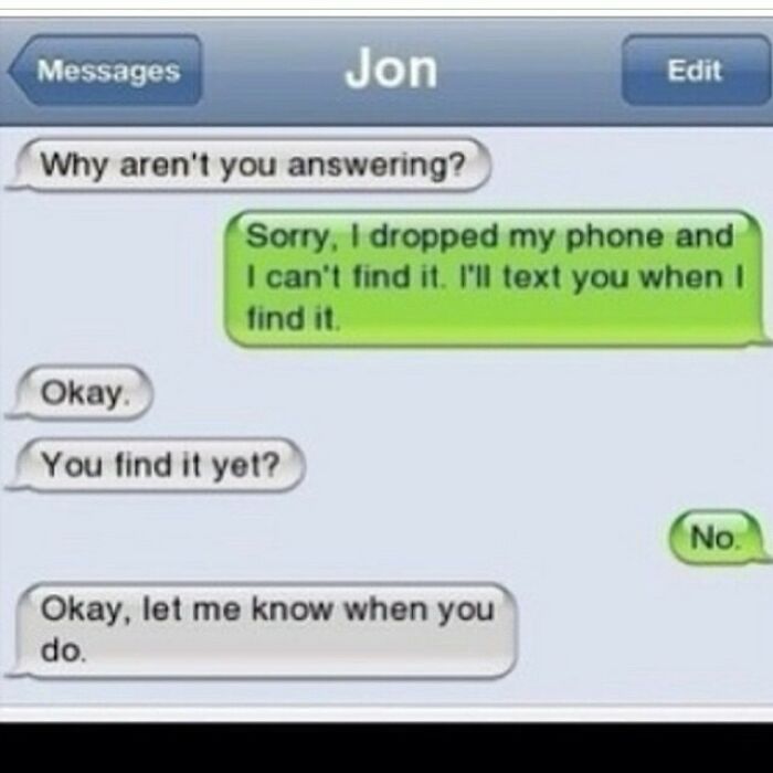 Text message exchange showing a funny conversation, part of 126 texts that might make you laugh collection.