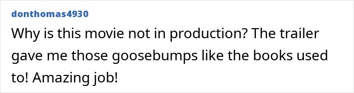 Fan comment praising Harry Potter And The Cursed Child fan-made trailer, expressing desire for full movie with original cast.