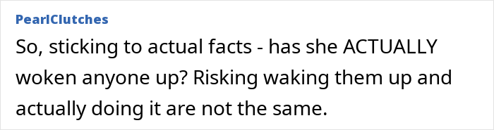 Comment discussing the live-in nanny curfew debate, questioning if she has actually woken anyone up during nights off.