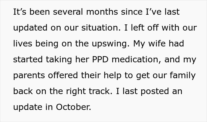 Text excerpt discussing a husband&rsquo;s perspective on family struggles with wife leaving toddlers and managing postpartum medication.