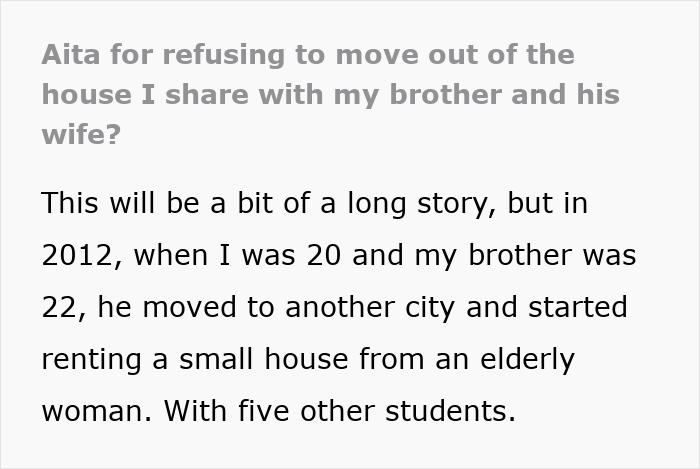 Text post discussing siblings having a huge fight over house they share and brother demanding sister move out.