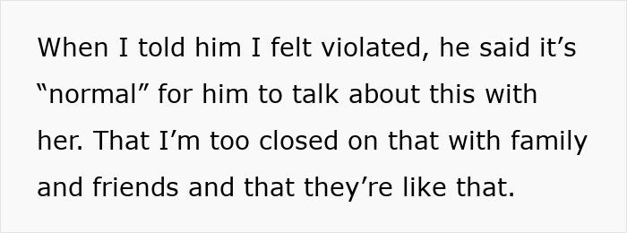 Text of a personal message describing feeling violated by inlaws, illustrating inlaws pushing boundaries in divorce situations.