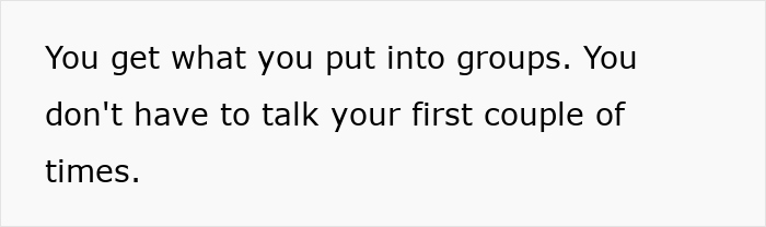 Text on a plain background reading you get what you put into groups you don&rsquo;t have to talk your first couple times, schizophrenic man prank hospital visit.