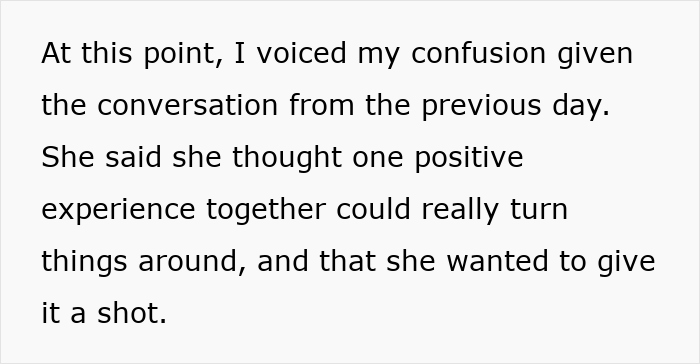 Text excerpt discussing confusion about an entitled lady manipulating her boyfriend to break up and demand free rides.